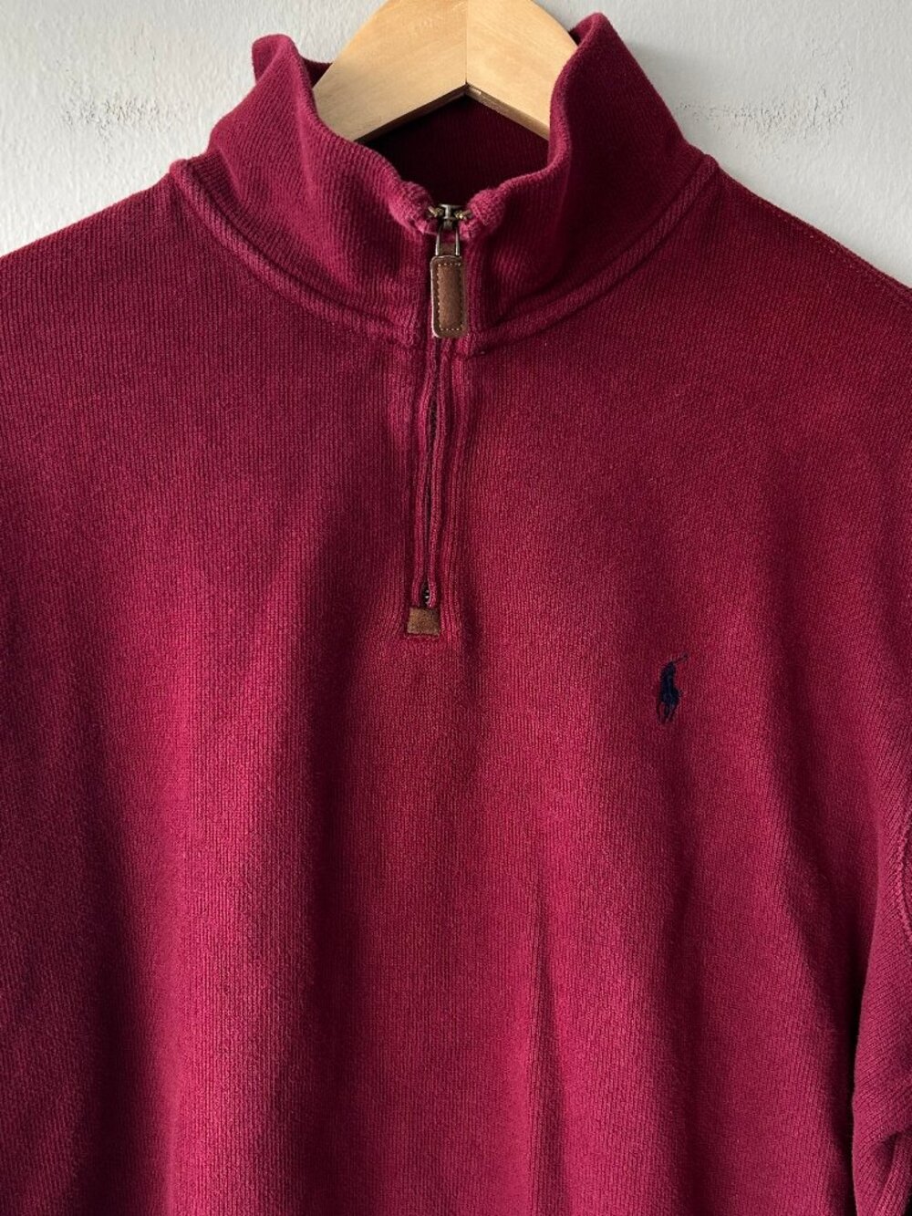 Polo Ralph Lauren XL Burgundy Quarter Zip Sweater Cotton Pony Logo Pullover - Picture 2 of 7